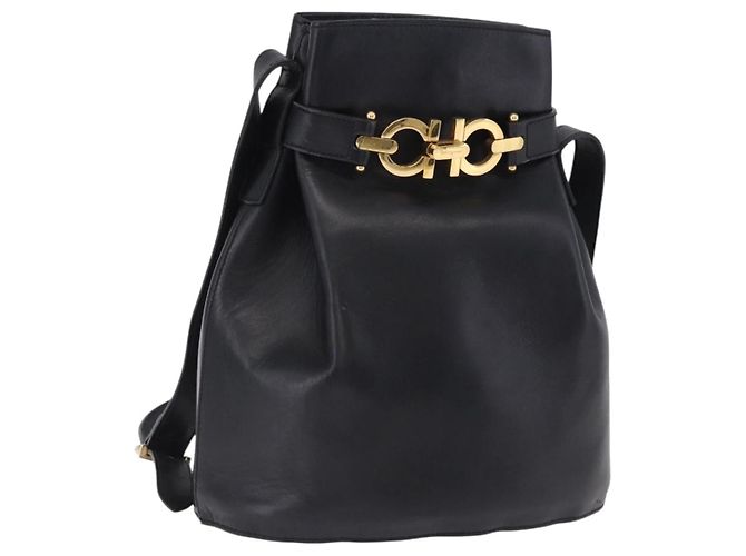 Borsa a tracolla Salvatore Ferragamo Gancini in pelle nera e oro Auth 202100 Nero