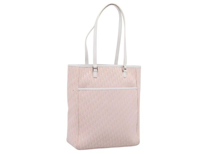 Borsa Tote Christian Dior Trotter Canvas Rosa Argento Auth 201935A
