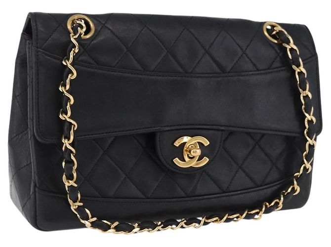 Borsa a tracolla CHANEL Matelasse con catena in pelle d'agnello nera e oro CC Auth 202003SAV Nero D'oro
