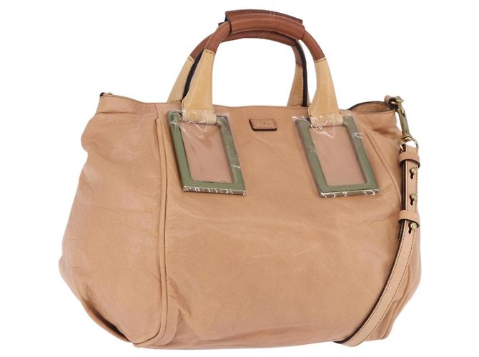 Chloé Bolsa Chloe Etel em couro 2way Beige Gold Auth ka5954A Bege Dourado
