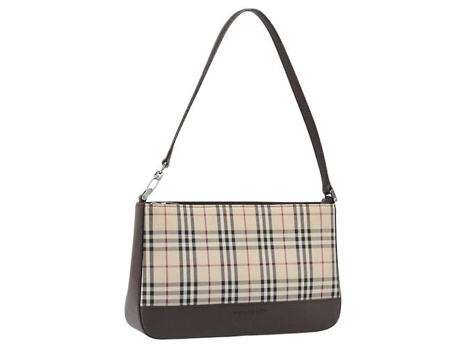 Borsa a tracolla BURBERRY Nova Check Canvas Beige Silver Auth 199499A Argento