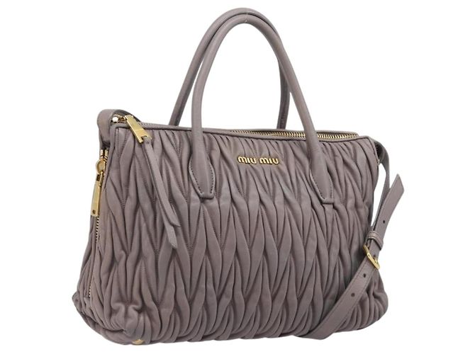 Miu Miu Matelassé Handtasche Leder 2way Grau Gold Auth 201882V Braun Golden