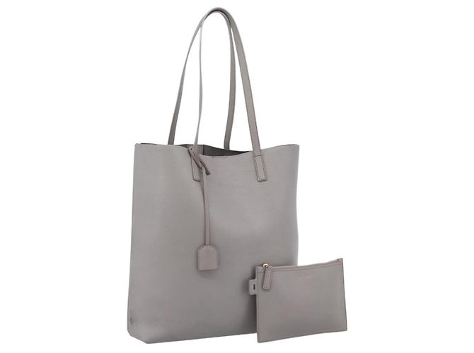 Saco Tote SAINT LAURENT em couro cinza tom dourado Auth 202234 Marrom