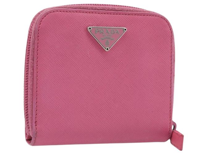 Saffiano Cartera bifold PRADA de piel Safiano Rosa Plata Auth bs36862