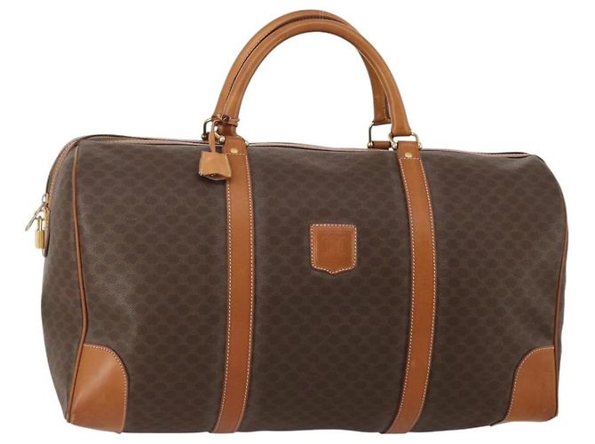 Céline Borsa Boston CELINE Macadam Canvas PVC Leather Brown Gold Auth 197871 Marrone D'oro