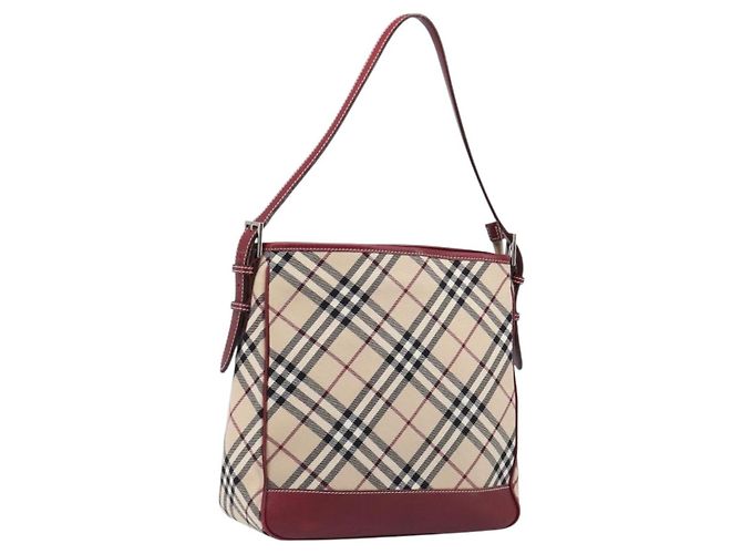 Borsa a tracolla BURBERRY Nova Check Blue Label in tela beige e argento Auth 199428