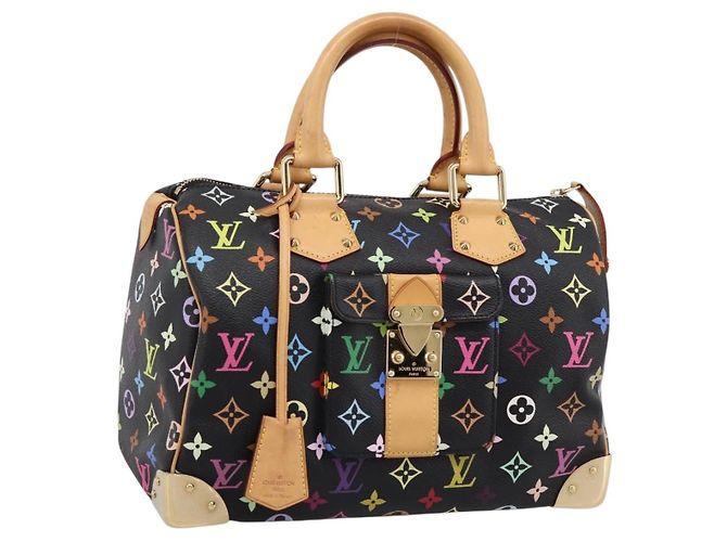 LOUIS VUITTON Monogram Multicolor Speedy 30 Hand Bag Black M92642 Auth 200842SAV Nero