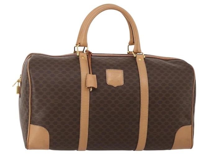Céline CELINE Macadam Canvas Boston Bag PVC Leather Brown Gold Auth 199669A Braun Golden