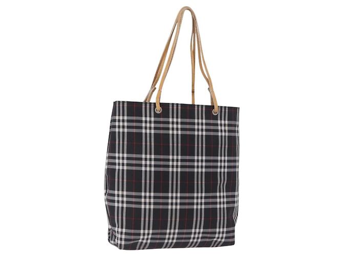 Borsa Tote BURBERRY Nova Check Canvas Black Beige Auth 202264 Nero
