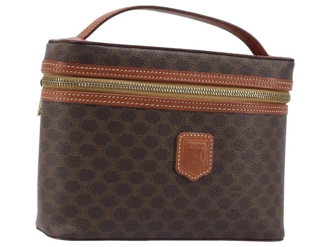 Céline CELINE Macadam Canvas Vanity Handtasche PVC Leder Braun Gold Auth ka6028A Golden