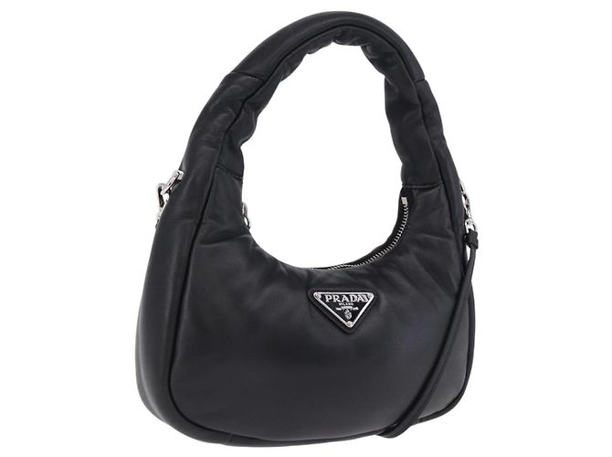 PRADA Handtasche aus weichem gestepptem Nappaleder 2way Schwarz Silber Auth 199964SAM