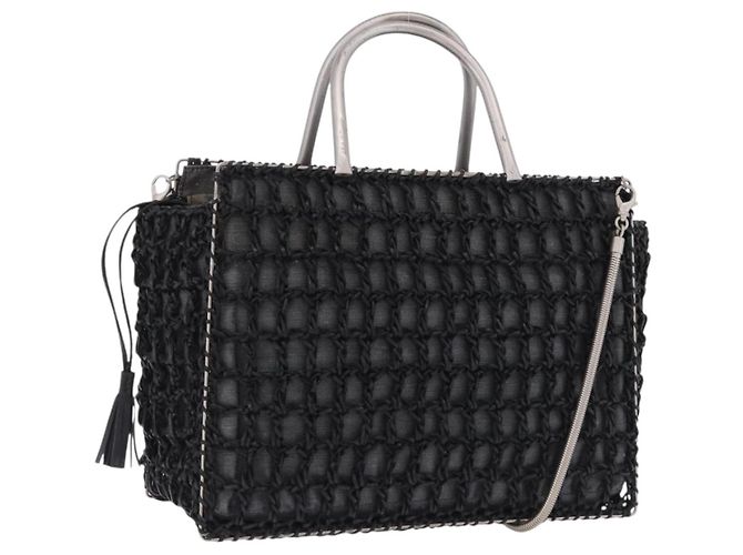 Borsa a Mano Salvatore Ferragamo Nylon 2way Nero Argento Auth BA15393