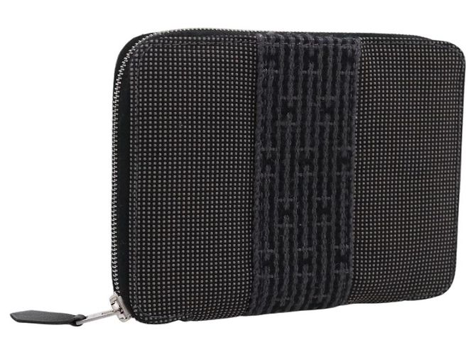 Hermès HERMES Her Line Perth PM Wallet Canvas Gray Silver Auth 202172A Marrom Prata