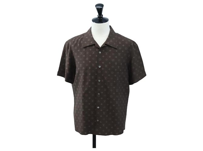 LOUIS VUITTON Camicia a maniche corte in seta 40 Marrone LV Auth 193730M