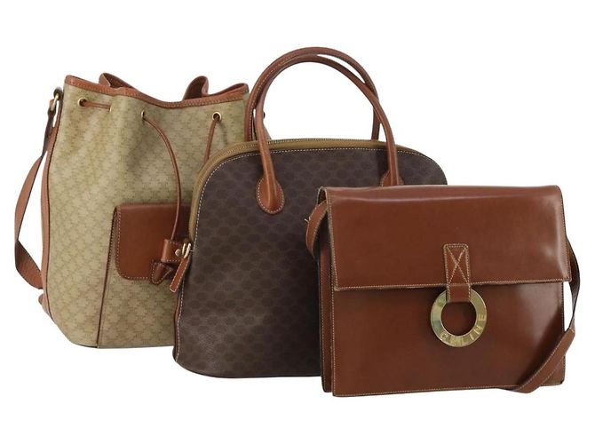 Céline Borsa a tracolla CELINE Macadam Canvas PVC Pelle Set da 3 Marrone Beige Auth 198572