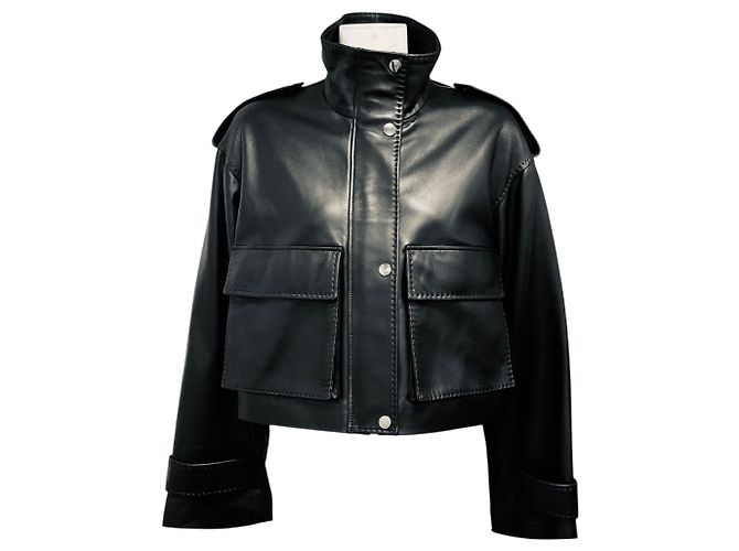 Autre Marque Fleurette Lena Leather Zip Jacket in Black Schwarz