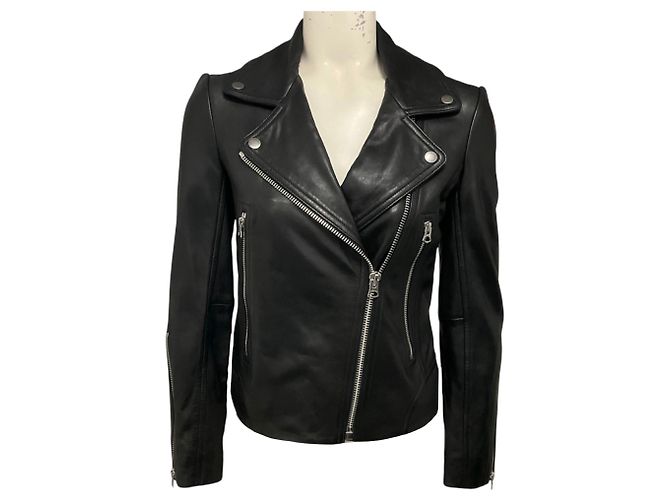 Veste Moto Zip en Cuir d'Agneau Noir Rag & Bone