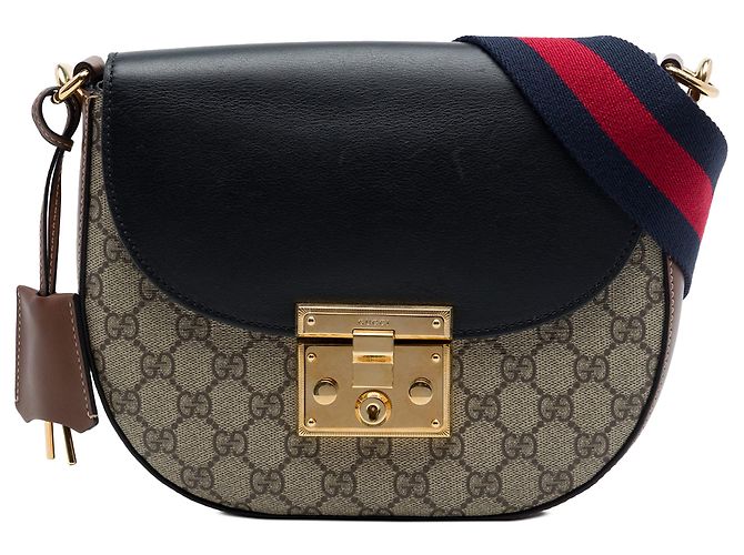 Borsa a tracolla Gucci GG Supreme Web Padlock Beige