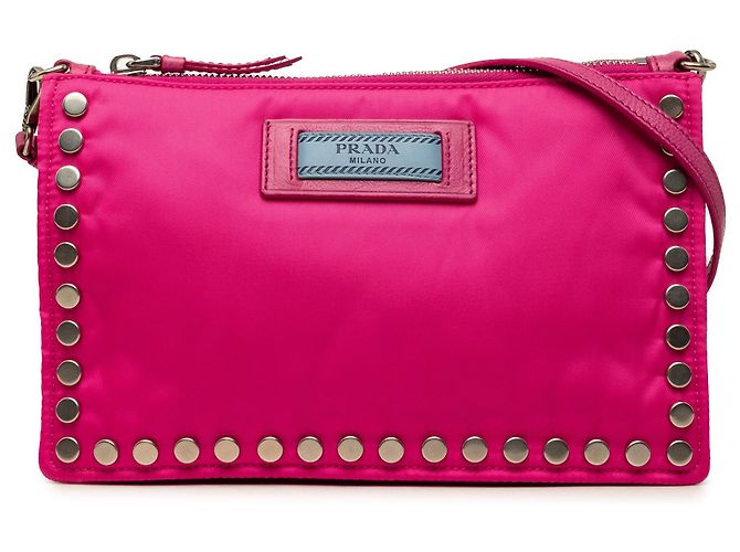 Borsa a tracolla Prada Tessuto Studded Etiquette Rosa