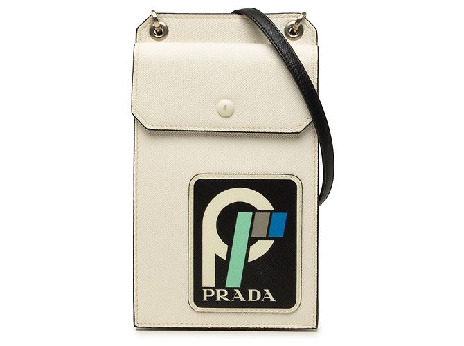 Borsa Satchel porta-cellulare Prada Saffiano Patch bianca Bianco