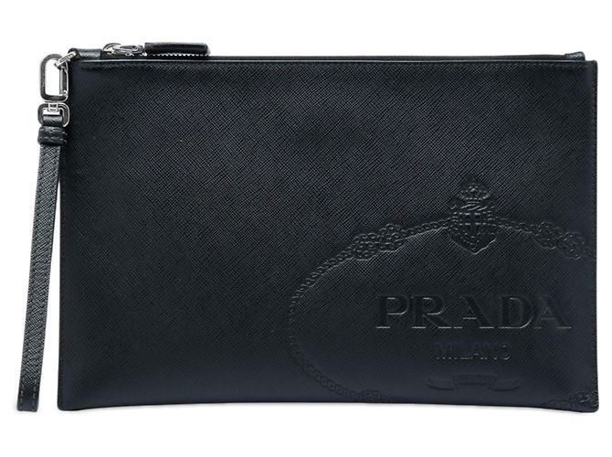 Prada Saffiano Logo Clutch Schwarz
