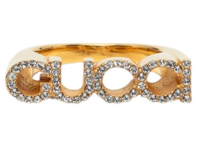 Gucci vergoldeter Ring mit Strass-Logo S Golden
