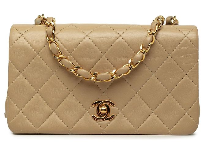 Borsa a tracolla Chanel Mini Rectangular CC Quilted Lambskin Full Single Flap Beige