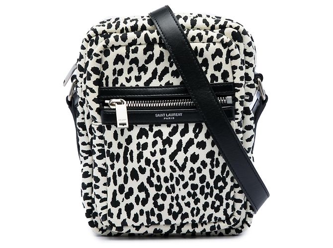 Borsa Messenger Sid in tela con stampa leopardata bianca Saint Laurent Bianco