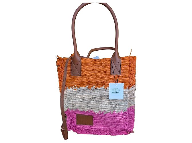 Sandro E24 The Sunset Multicolour Straw Shopper Bag Pink Multiple colors Orange