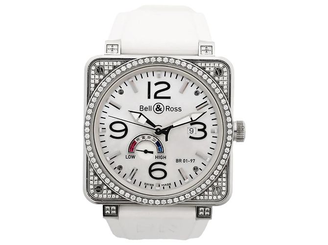 Bell & Ross BR01-97SD 018 SS & Rubber AT Uhr mit White Shell Zifferblatt Weiß