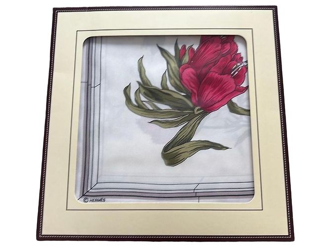 Hermès Silk Square Scarf with Tulip Pattern White Red Green