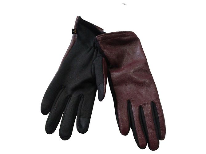 Autre Marque Luvas Auclair Betsy Couro Bordeaux e Tecido Preto Marrom