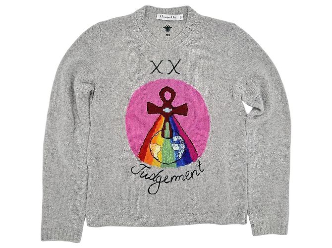 Christian Dior Kaschmirpullover Motherpeace Tarot "Judgement" Braun Pink Blau Grün Orange Grau Gelb