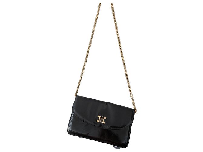 Céline Bolso de cadena Celine Triomphe de piel charol Negro