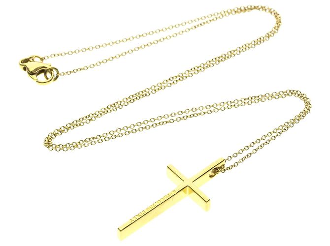Pendentif Croix Tiffany & Co. Or Jaune 18K Doré
