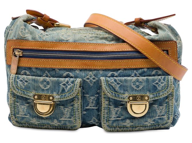 Blue Louis Vuitton Monogram Denim Baggy PM Schultertasche Blau