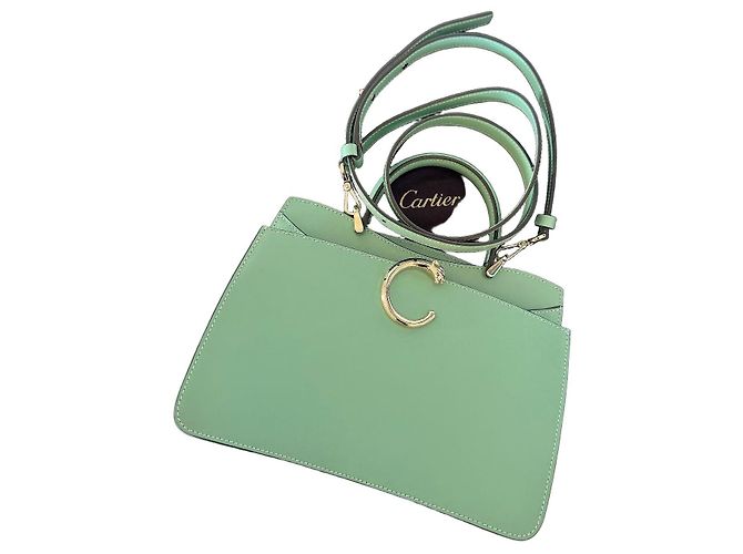mala Panthère de Cartier com pega superior em couro verde menta