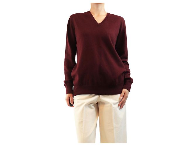 Crimson Pull en cachemire col en V bordeaux - size L
