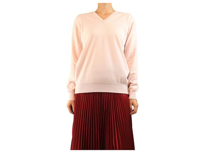 Crimson Rosa Kaschmir-Pullover mit V-Ausschnitt - Größe M Pink