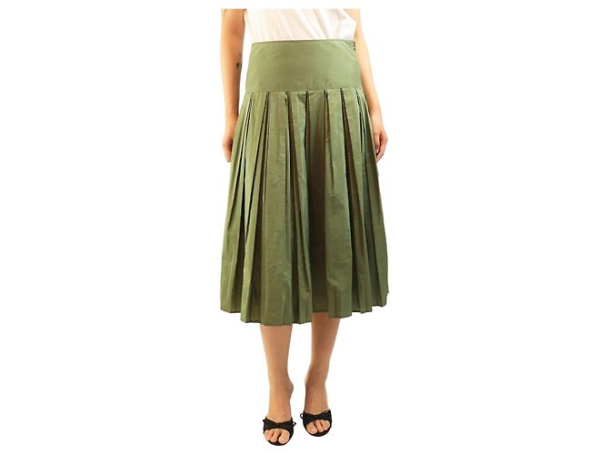Colombo Falda midi plisada de mezcla de seda verde - size UK 10