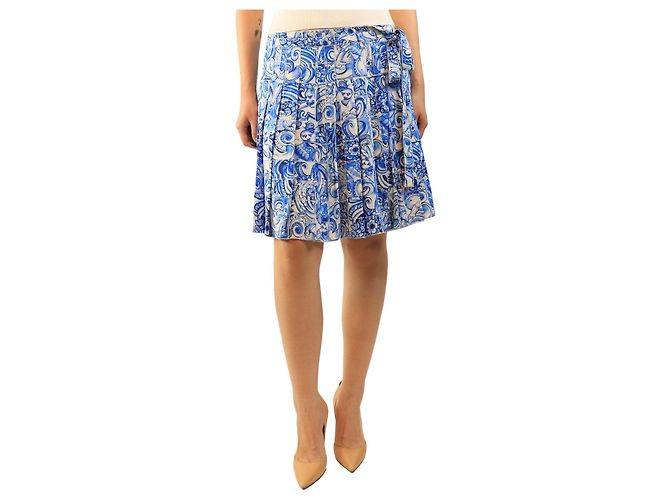 Prada Blauer plissierter Minirock mit Kachelprint - size UK 12