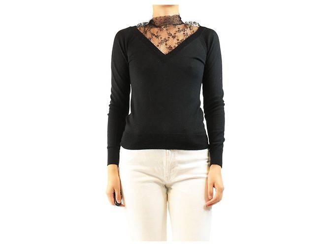Red Valentino Schwarzer Pullover mit Spitzenbesatz - size S