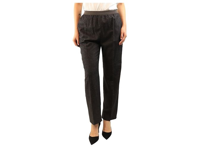 Agnona Dark brown elasticated wool trousers - size UK 10