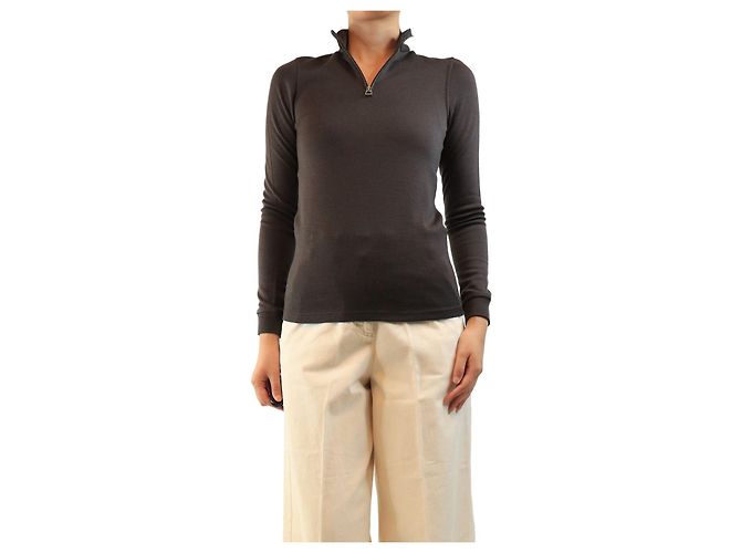 Hermès Brauner Strickpullover mit Quarter-Zip - size L Grau