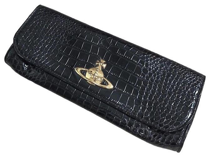 Vivienne Westwood Clutch aus schwarzem Lackleder in Python-Optik