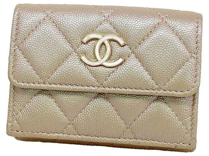 Chanel Metallic Pink Tri-fold Wallet Silvery