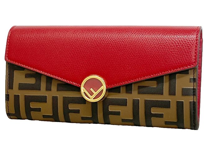 Fendi Leather Long Wallet Brown Red