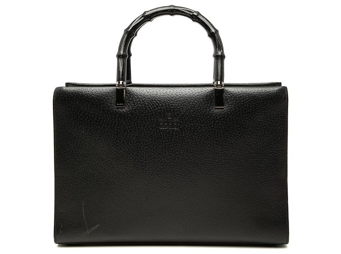 Bamboo Borsa Gucci in pelle di vitello grana nera con bambù Nero