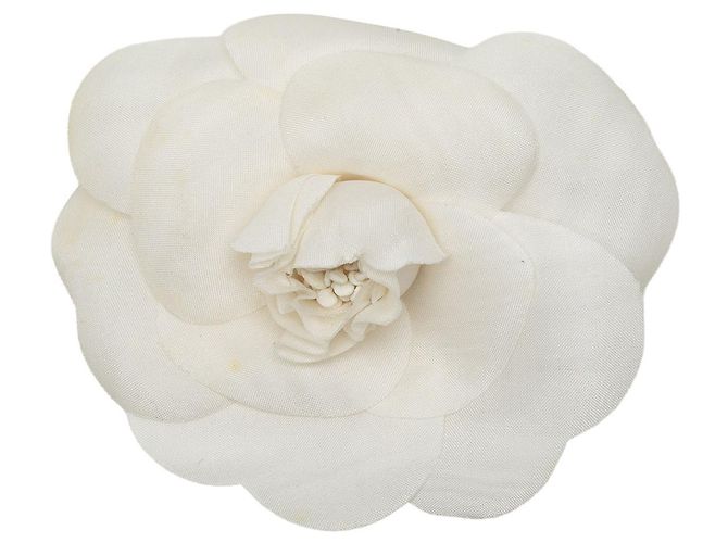 Spilla Camelia in tela bianca Chanel Bianco