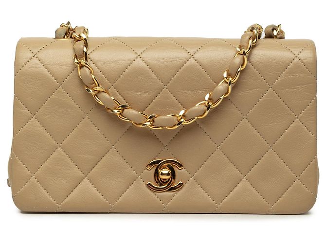 Chanel Beige Mini Rectangular CC Quilted Lambskin Full Single Flap